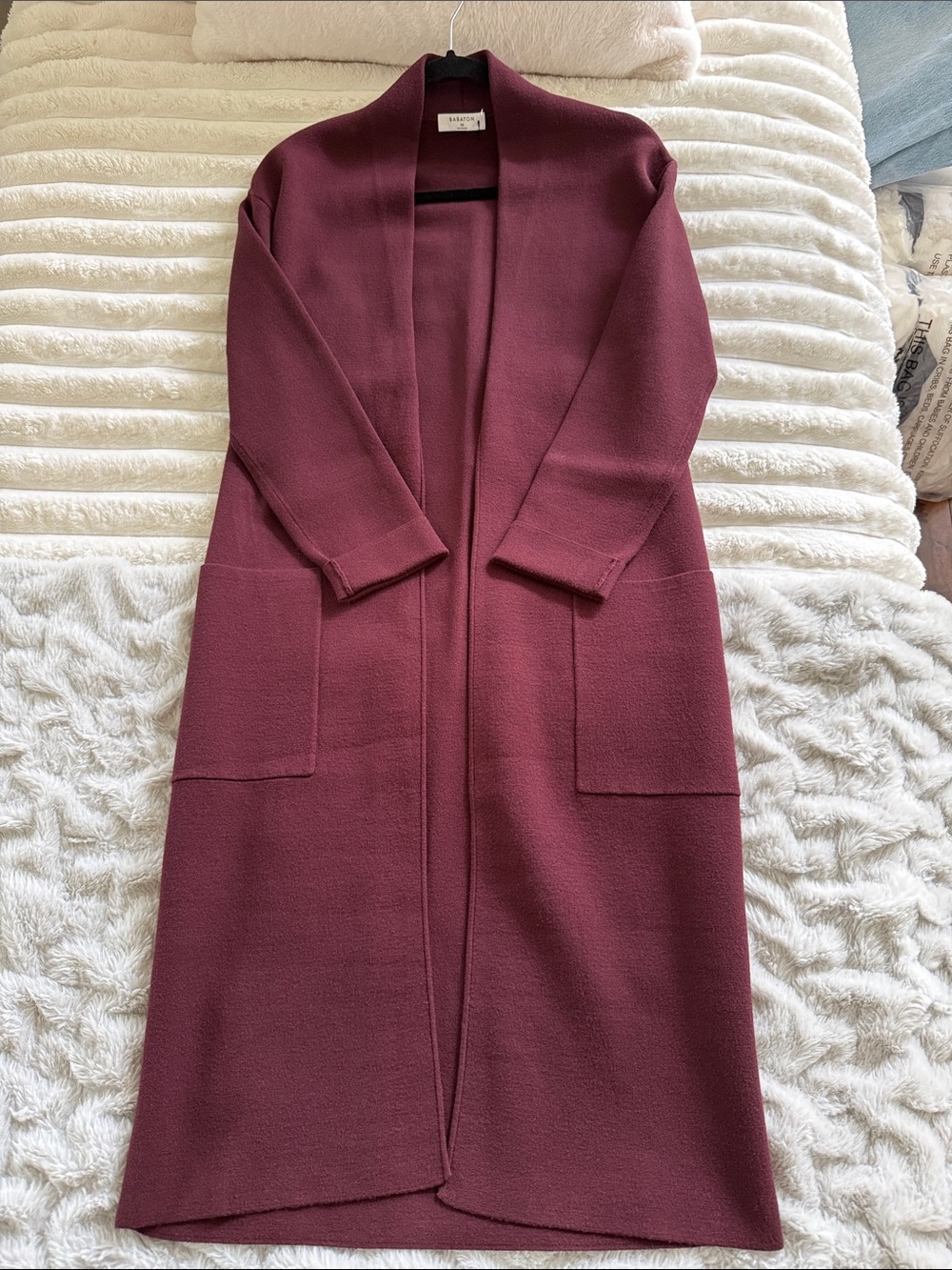 Babaton Long Open-Front Maxi Cardigan in Burgundy